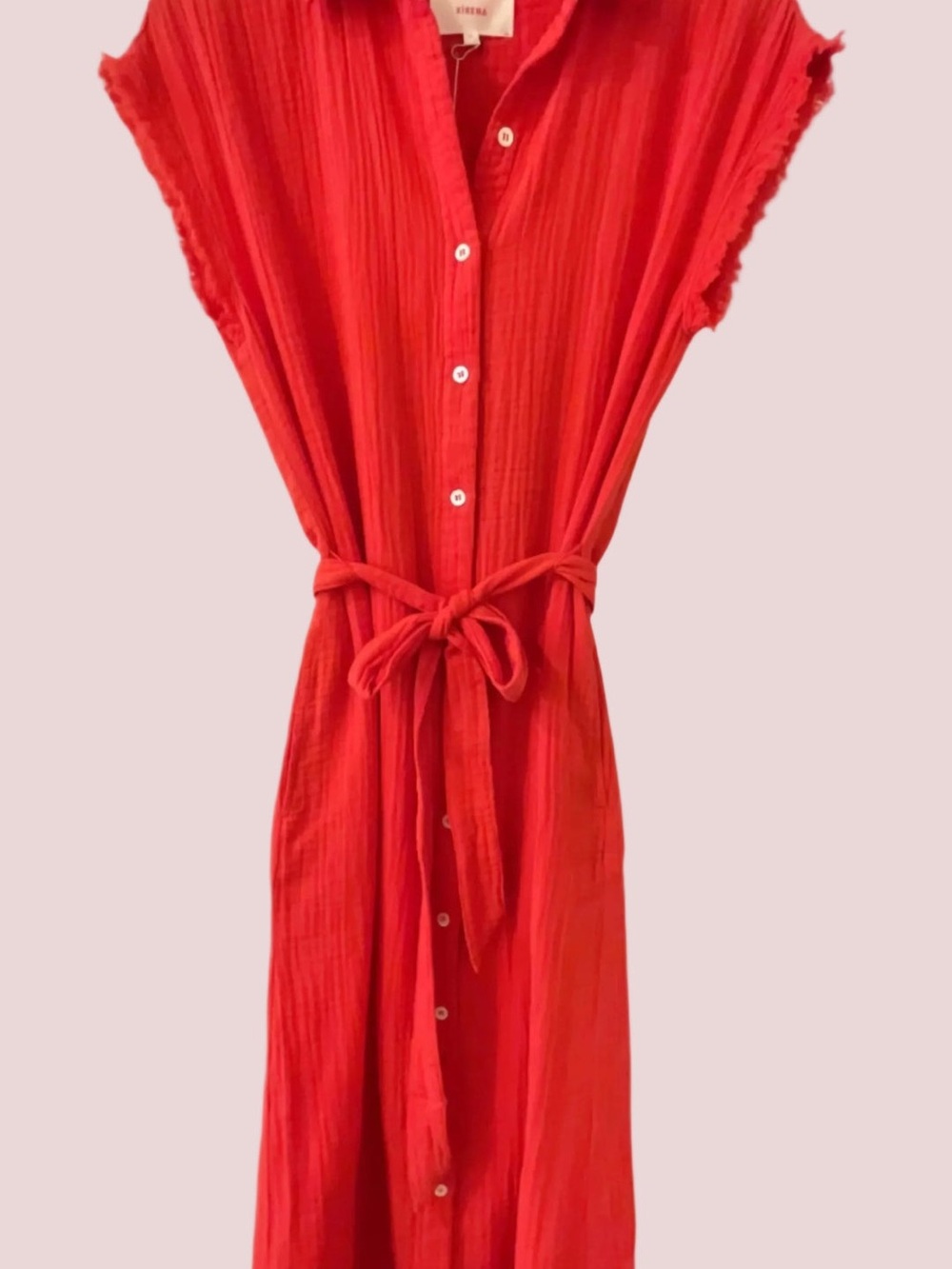 XiRENA Vibrant Red Button-Front Tie-Waist Maxi Dress